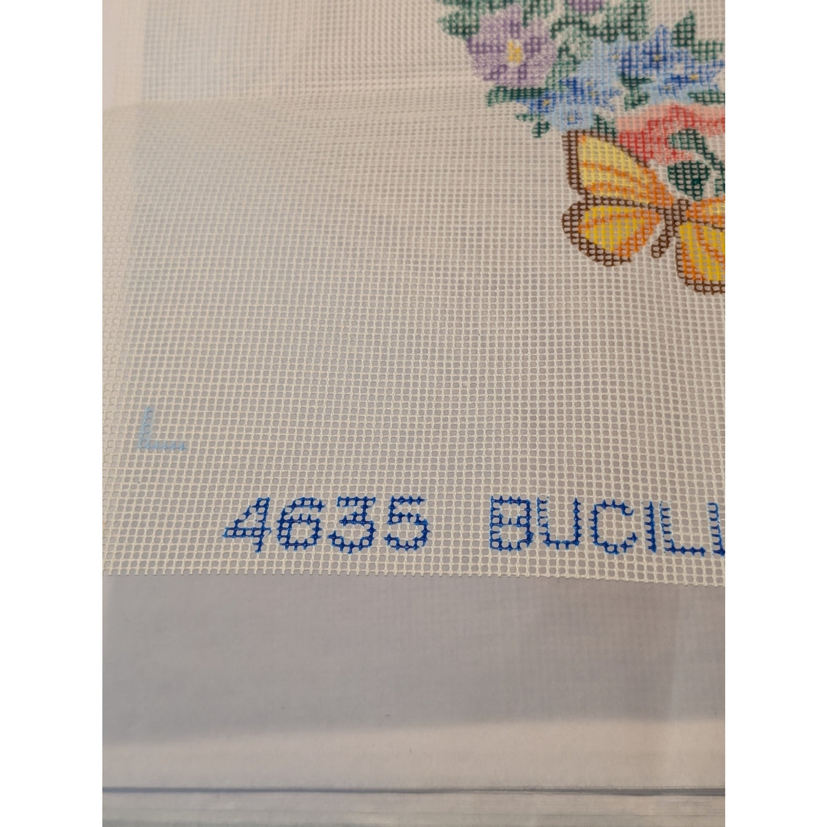 Vtg Bucilla Needlepoint Butterfly Wreath Mesh Design 1990 14" x 14" 4635