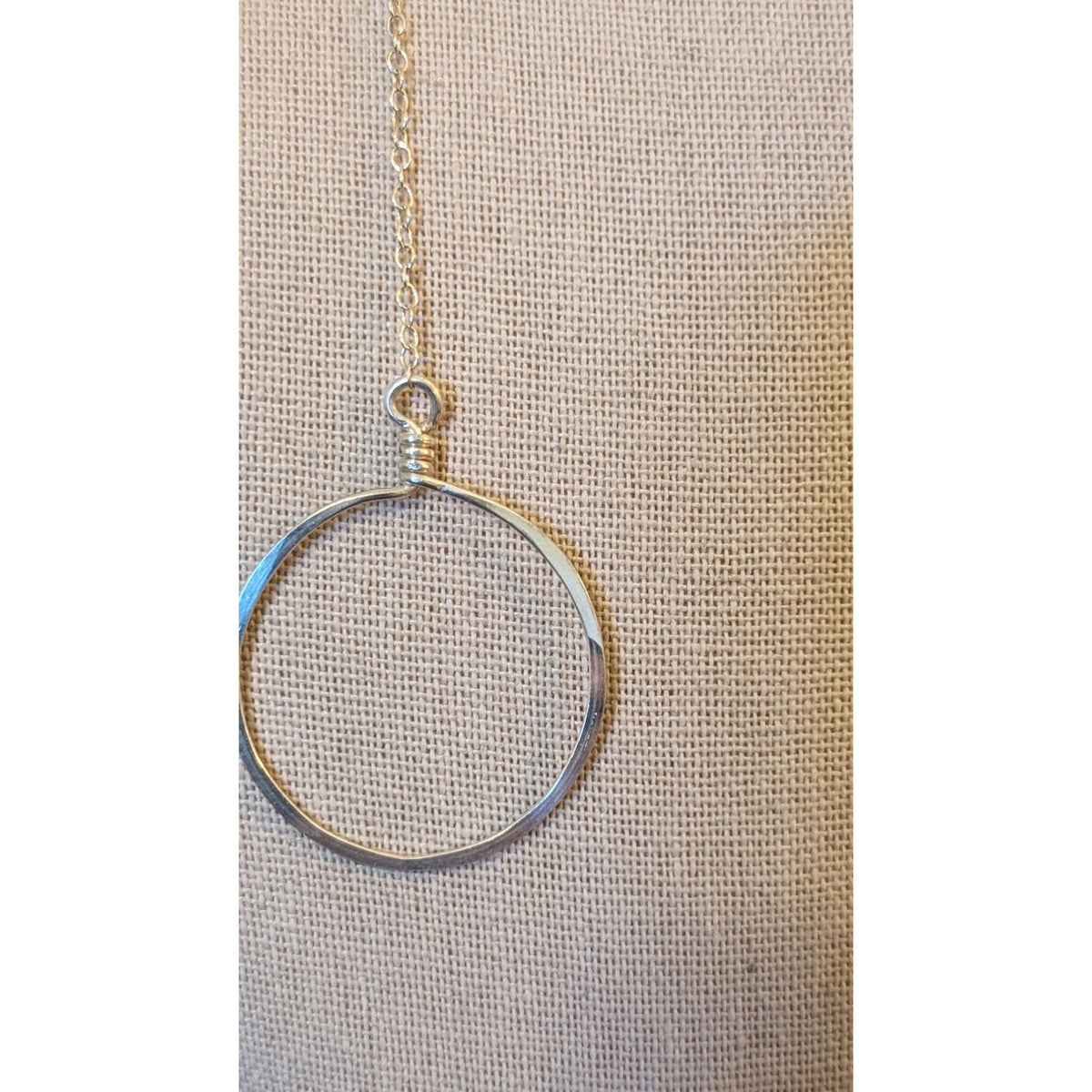 1.25" Medium Silver Forged Double Circle 18" Lariat Necklace