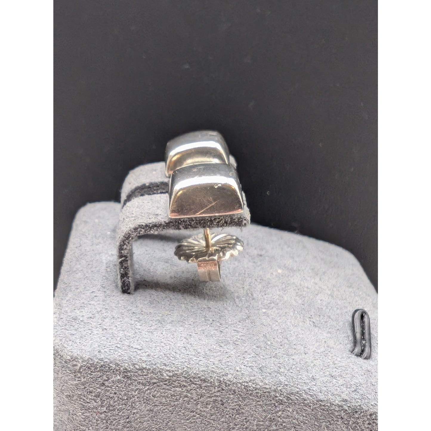 Vtg Bayanihan Sterling Silver Domed Square Post Stud Earrings W/ 14k Gold Posts