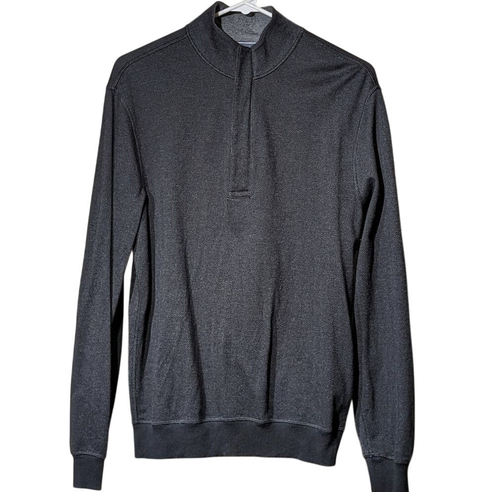 Cremieux Gray Herringbone Pattern Patch Sleeve Quarter Zip Pullover Mens Sz S