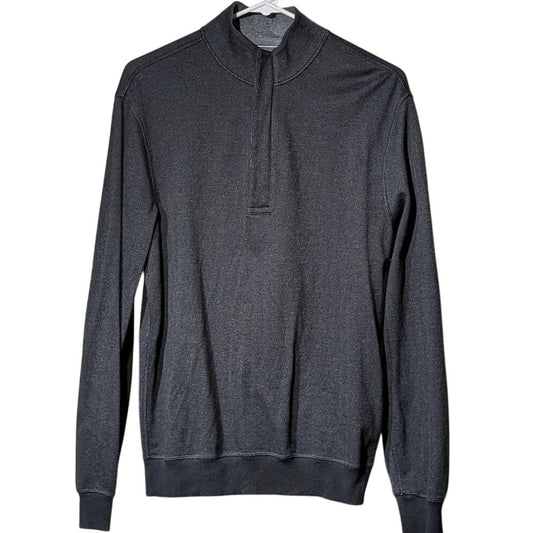 Cremieux Gray Herringbone Pattern Patch Sleeve Quarter Zip Pullover Mens Sz S