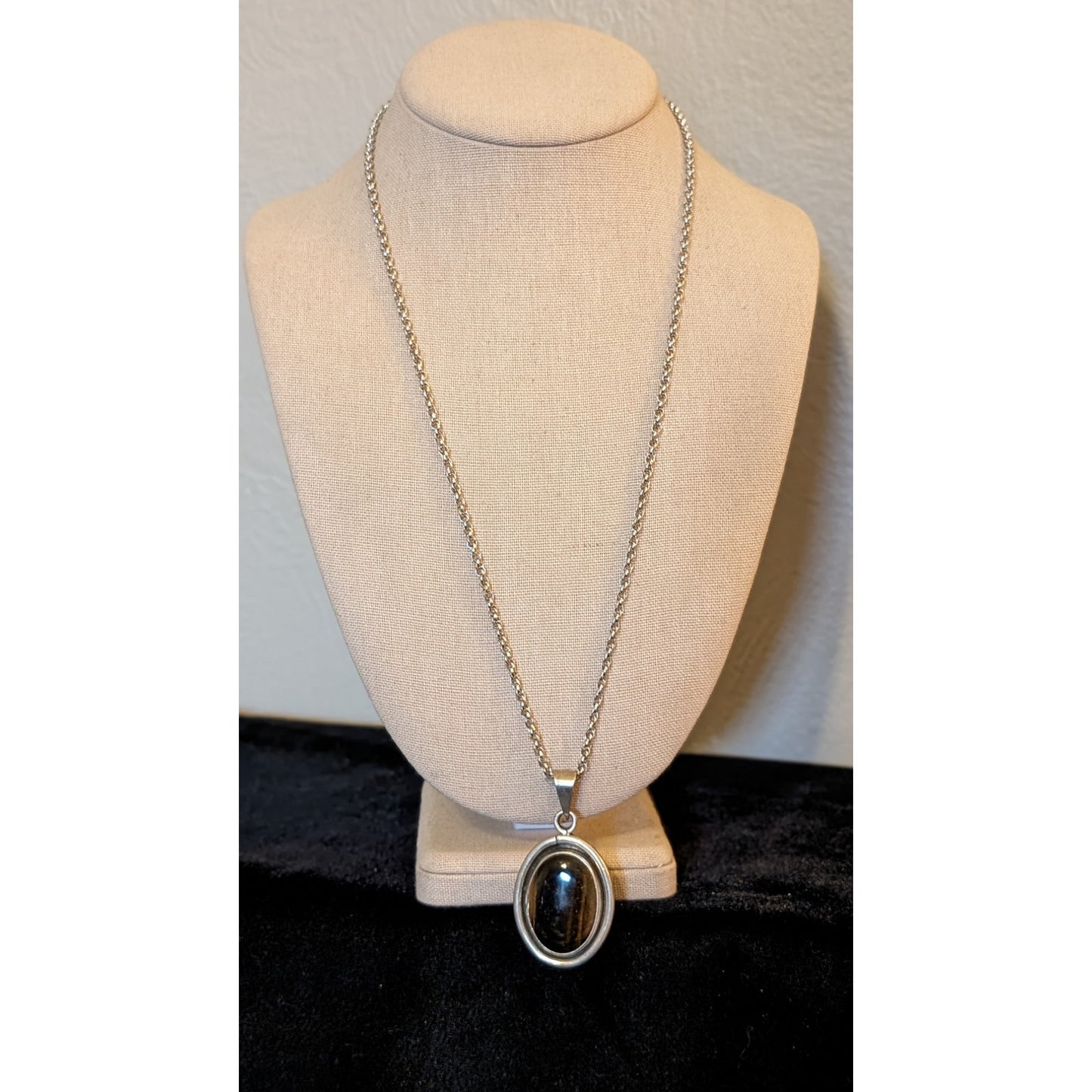 Vintage Barton Allen Ballou Sterling Chain W/ Taxco Silver Bezel Set Tigers Eye