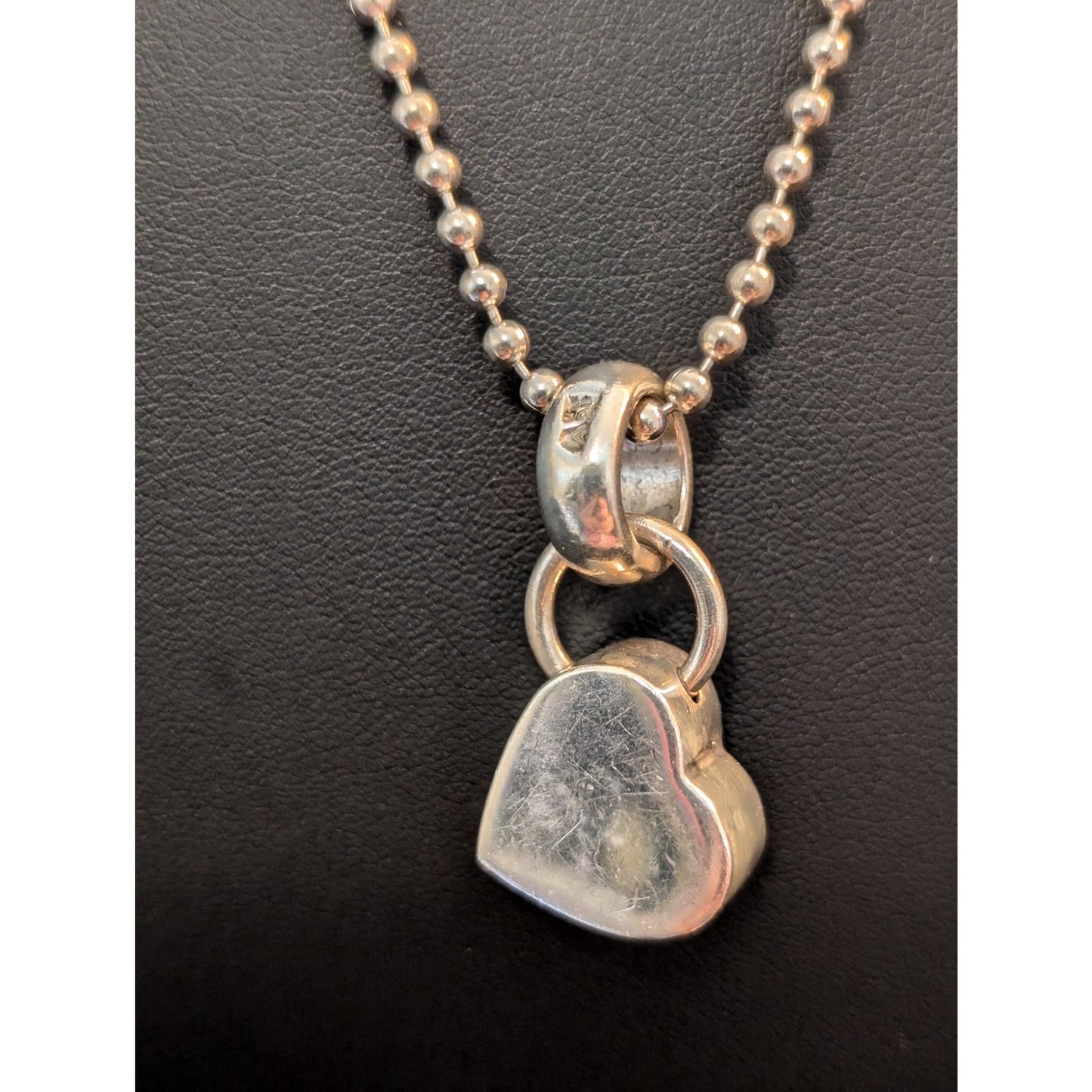 Retired Silpada 925 Sterling Chunky Heart Dangle Pendant Bead Ball Necklace
