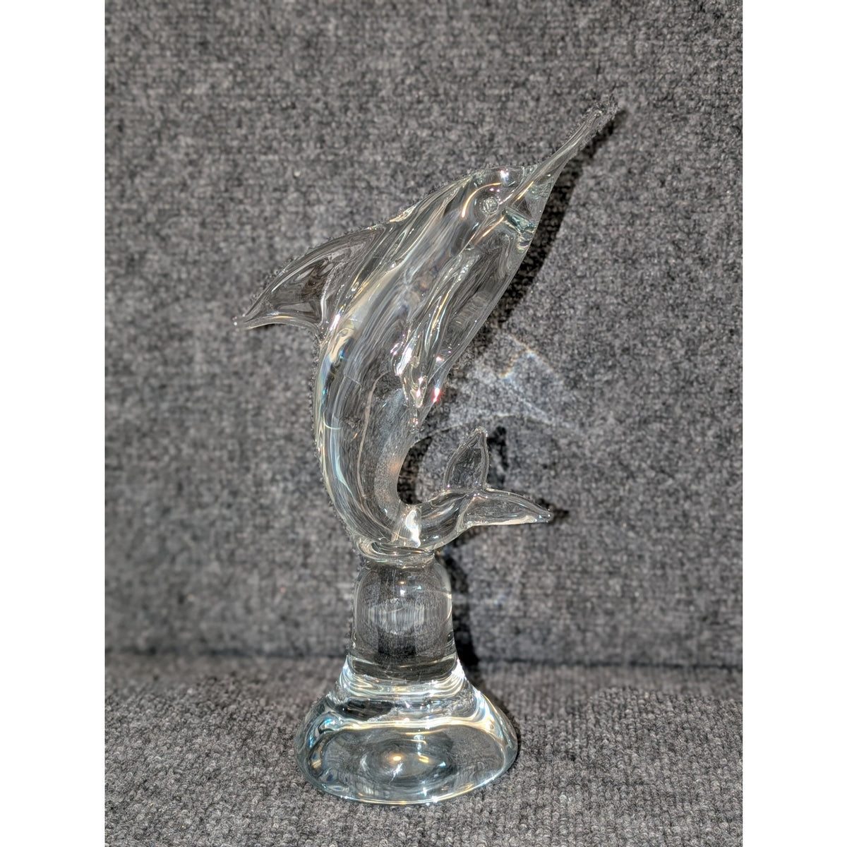Vintage Mid-Century Estate Sale Find Clear Heavy Glass Dolphin Figurine