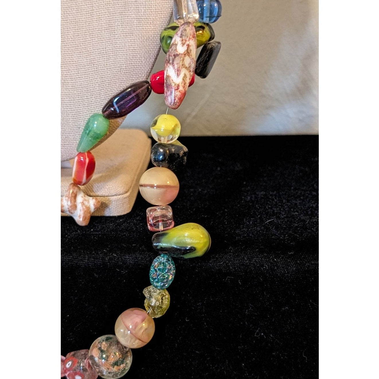 Long Multi Color Multi Shape Glass Bead Strung on Wire 64" Strand