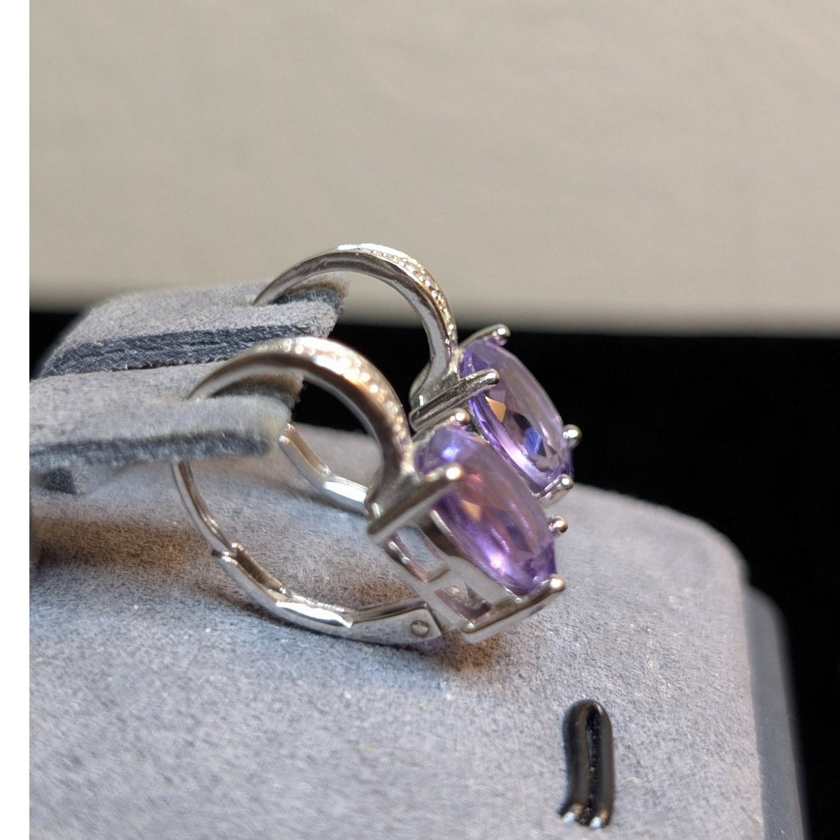 Vintage Designer DBJ Amethyst Diamond Sterling Silver Lever Back Earrings