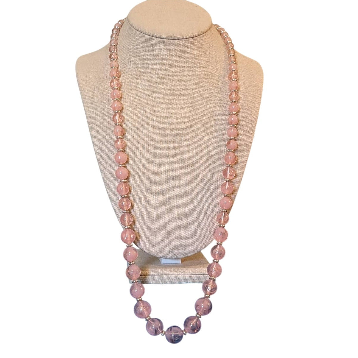 Vintage Graduated Pink Acrylic Beads with Silver Tone Spacer Beads