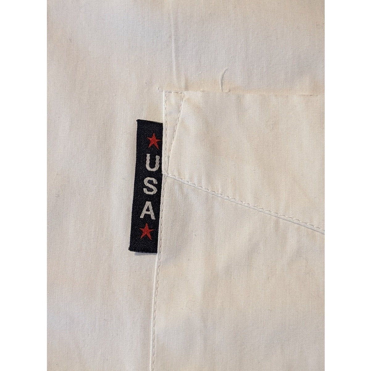 Vintage David Paul New York White Button Up USA Blouse W/ Flag Back Mens XL