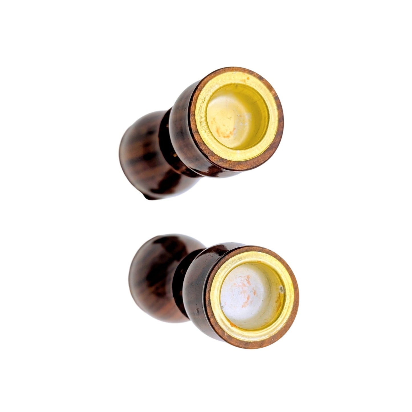 Set of Two Vintage Wood Gold Circle Petite Candle Holders