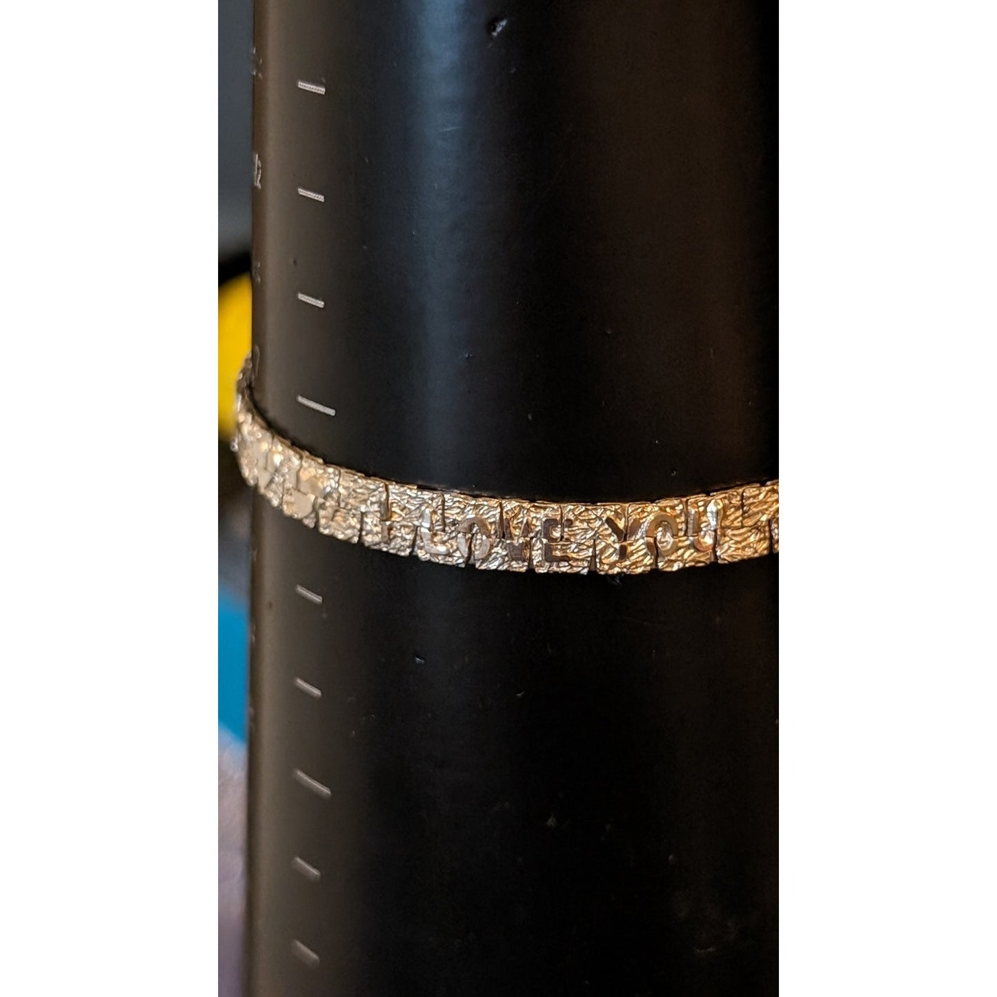 Vintage Silver Tone Silver Nugget 'I Love You' Bracelet W/ Fold Over Clasp