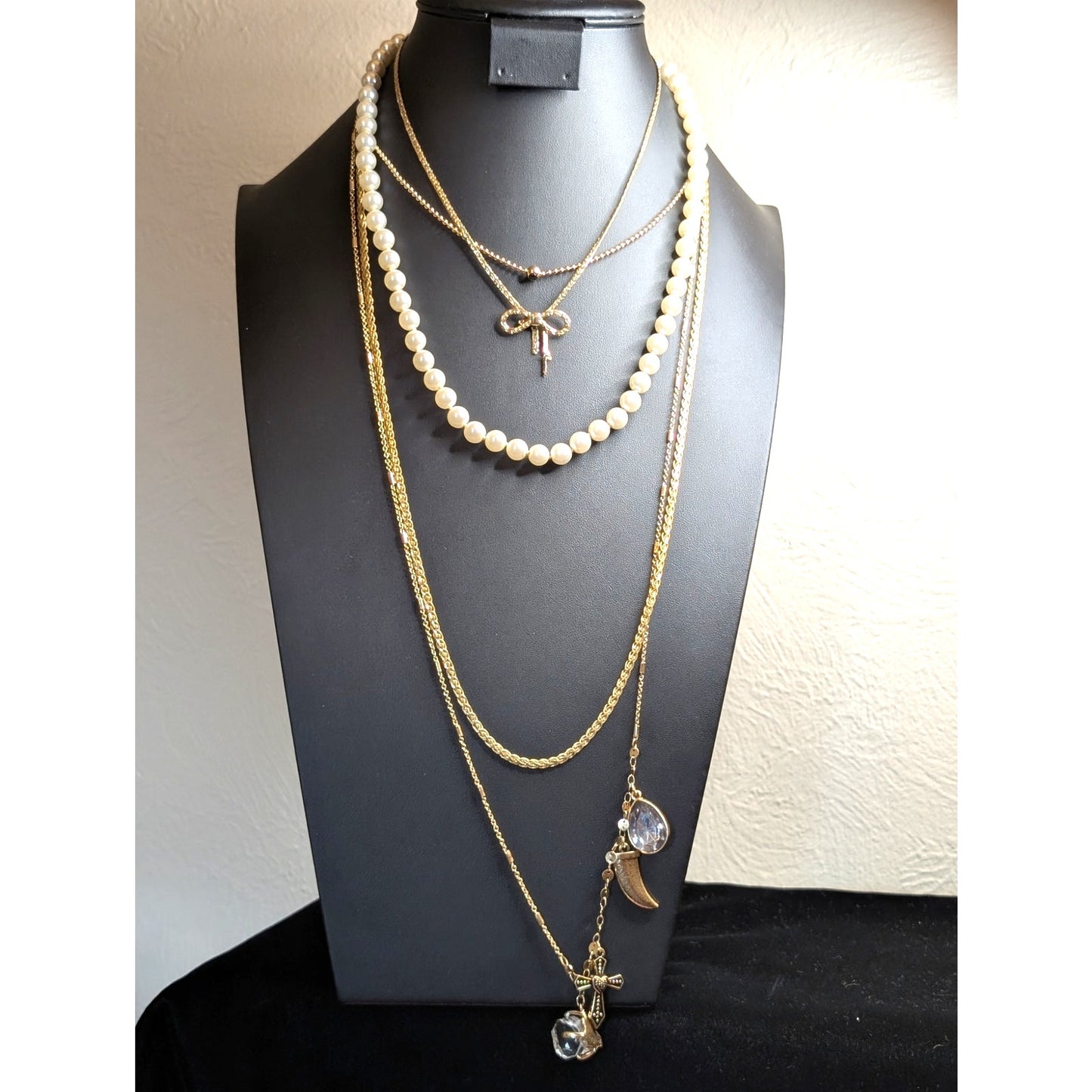 Lot of Layering Gold Tone Pearl Charm Necklaces
