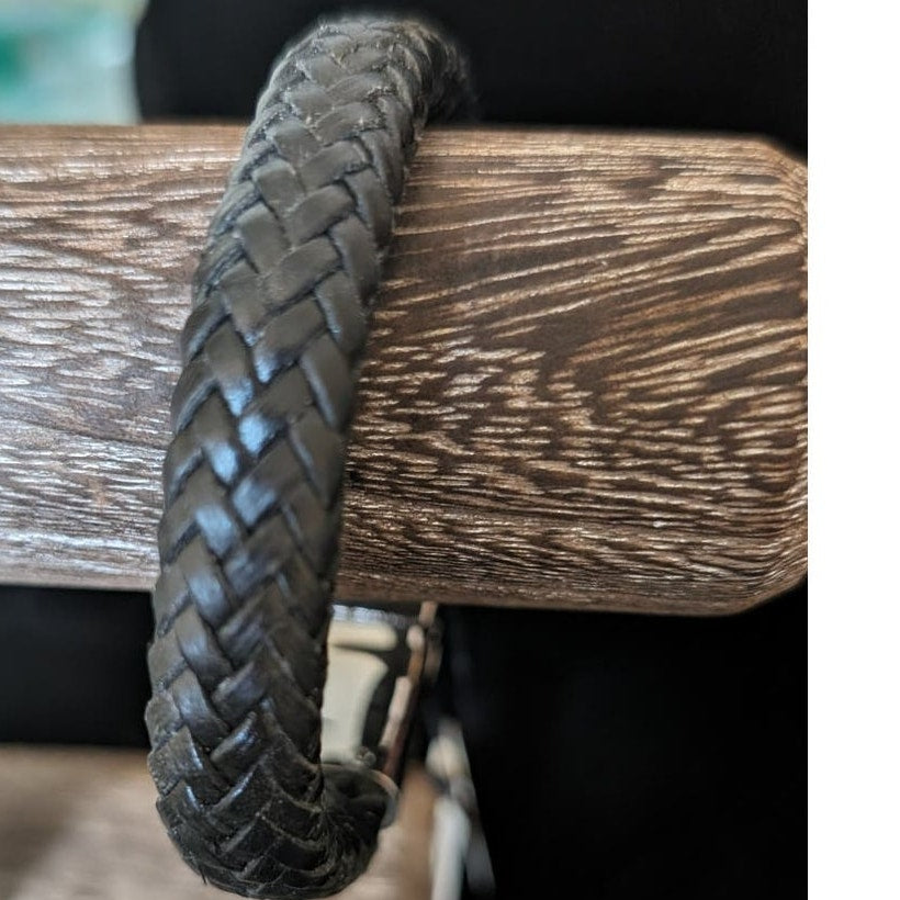EDFORCE Stainless Steel Black Braided Leather Bracelet NWT