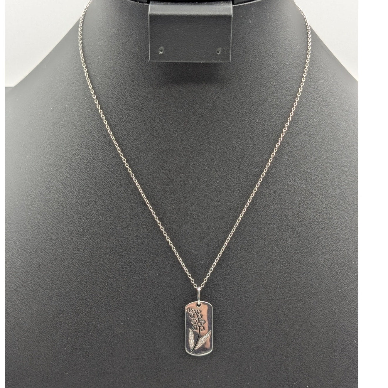 925 Sterling Silver Lily of the Valley CZ Pendant 16"-18" Chain Necklace