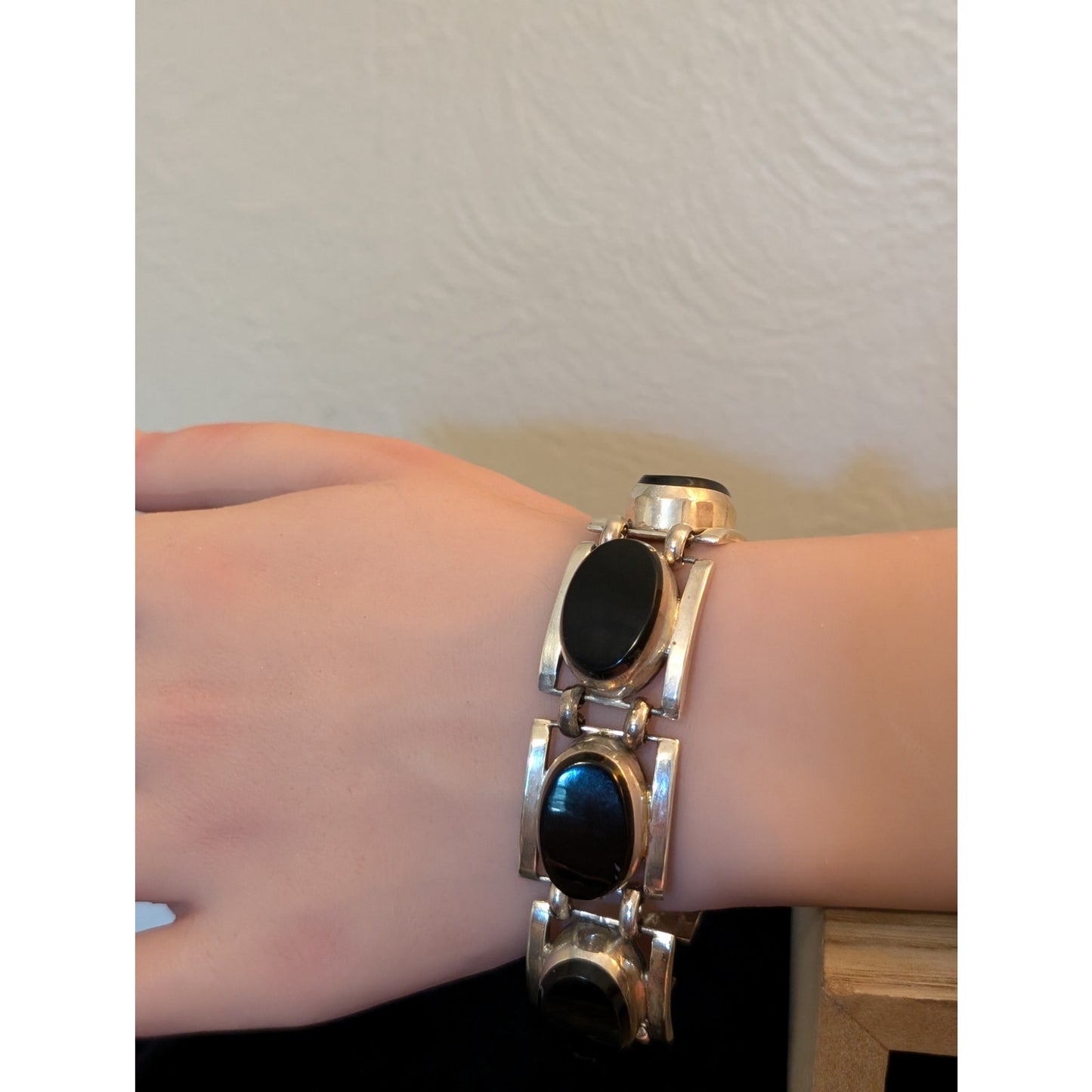 Taxco 925 Heavy Chunky Six Black Stone Bracelet