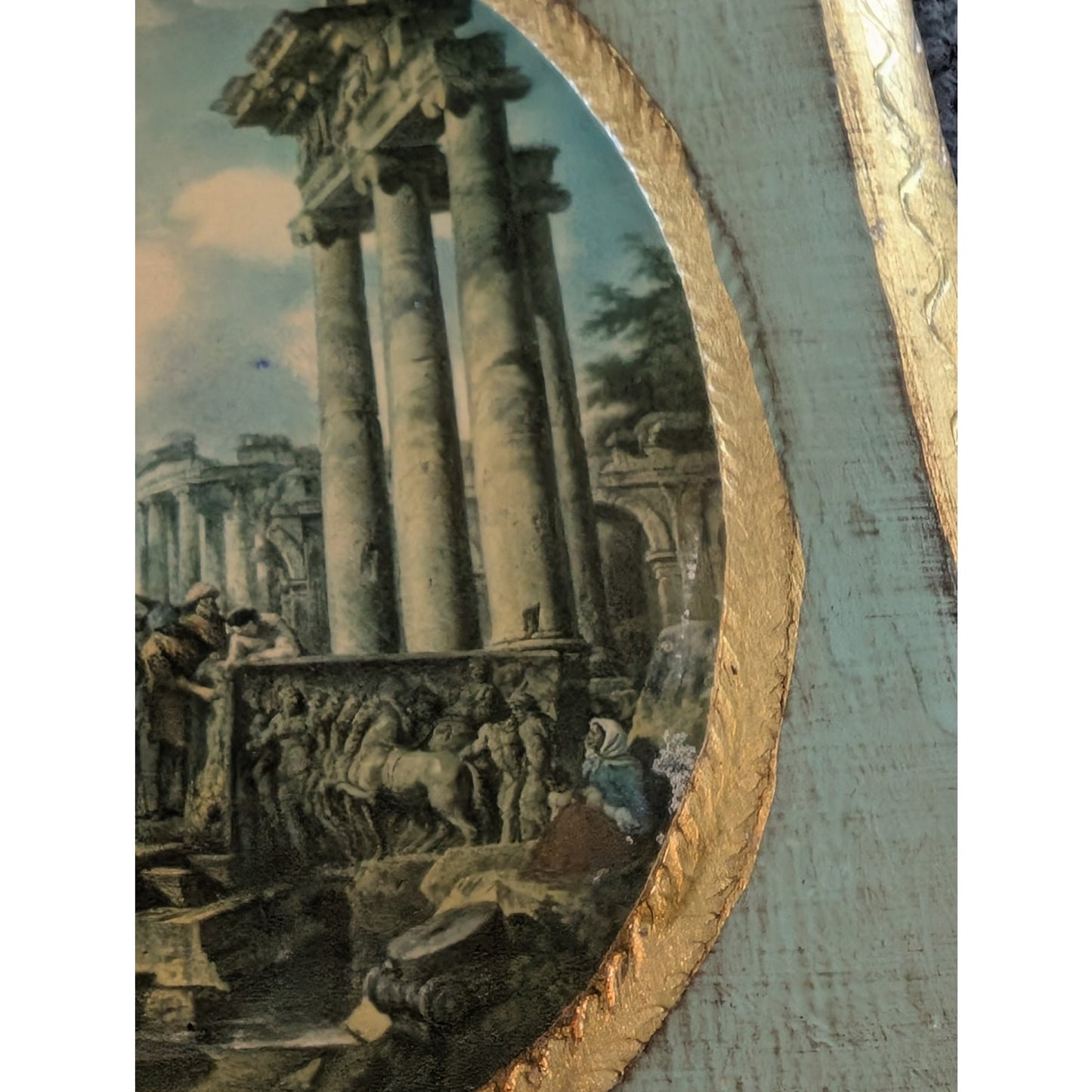 Pair of Antique Florentine Made in Italy Wall Plaques Prints of Roman Ruins