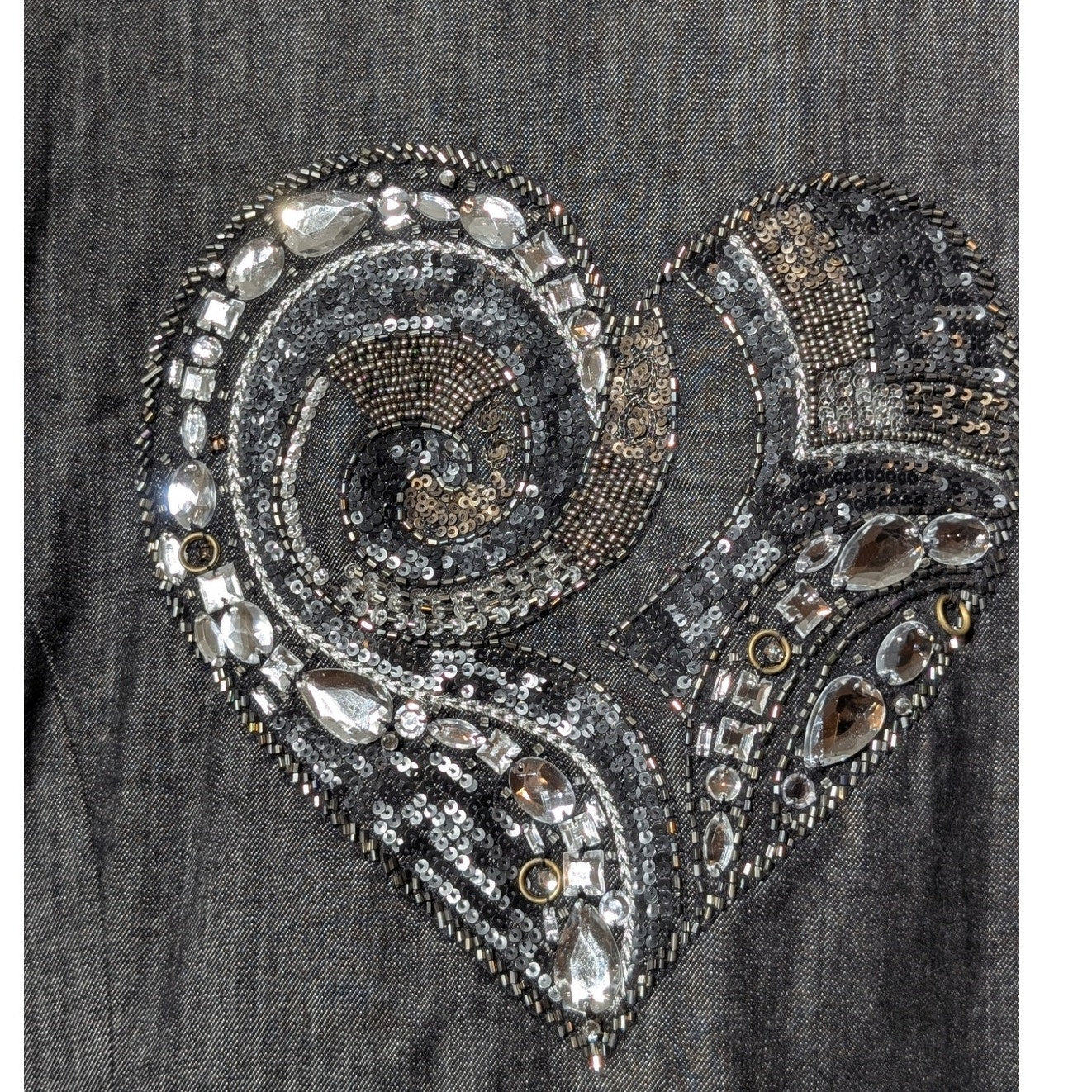 Chico's LOVE Gray/Silver  Denim Zip Front Top Stitch Embellished Jean Sz XL