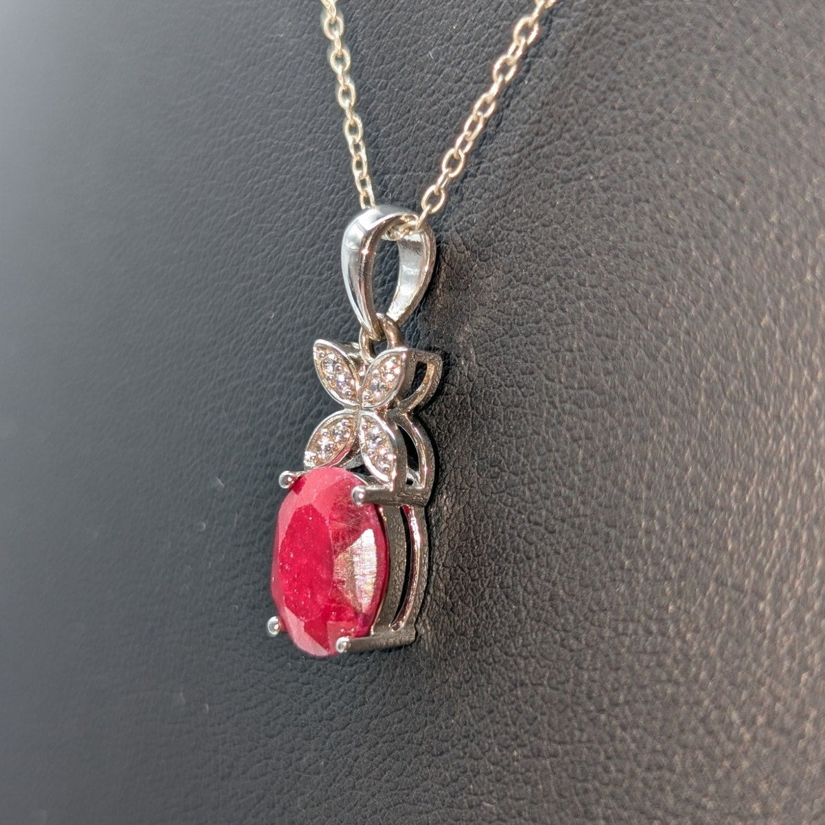 Tests as Ruby Sterling Silver CZ Stone Pendant 18" Necklace