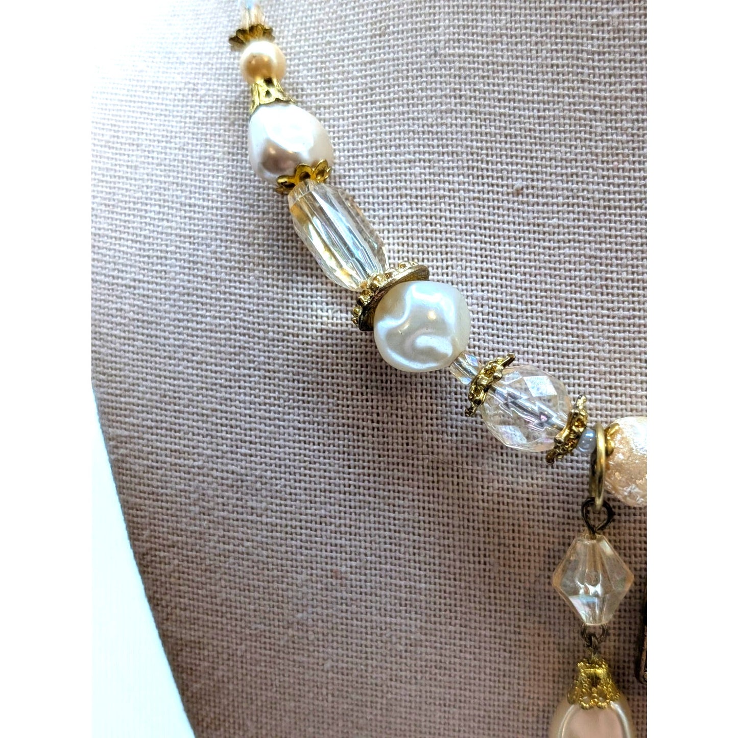 Treska Pearl Dangle Gold Tone Bead Wire Wrap Choker Necklace NWT