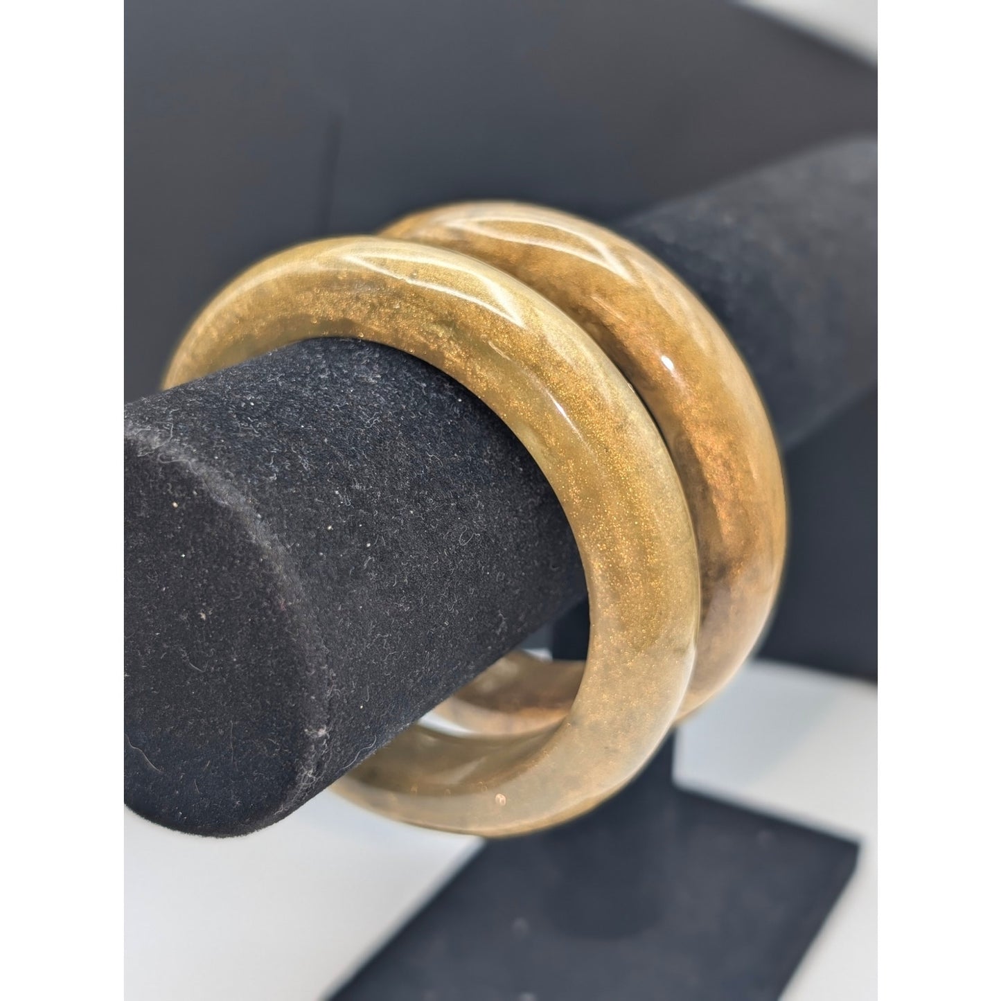 VTG Set of 2 Golden Shimmer Marbled Heavy (Nice Clank) Lucite Bangle Bracelets