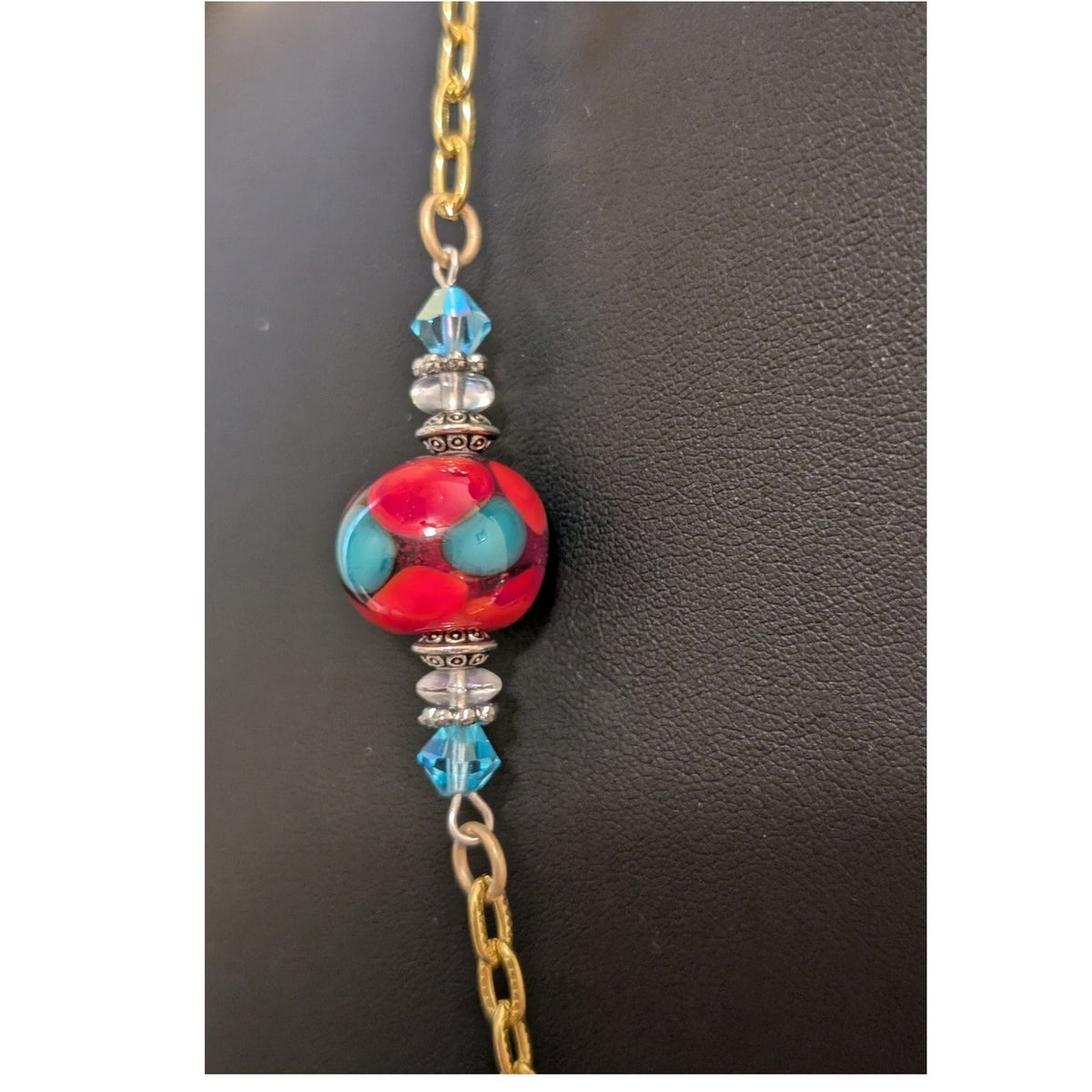 MURANO Glass Crystal Bead Gold Tone Chain Link Toggle Clasp Necklace
