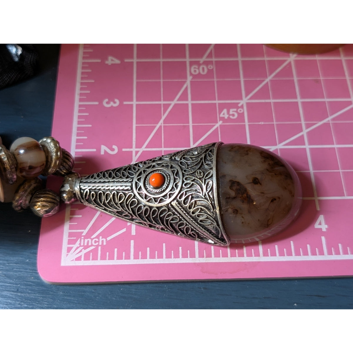 Vintage Tribal Tibetan Heavy Chunky Pendant Beaded 21" Long Necklace