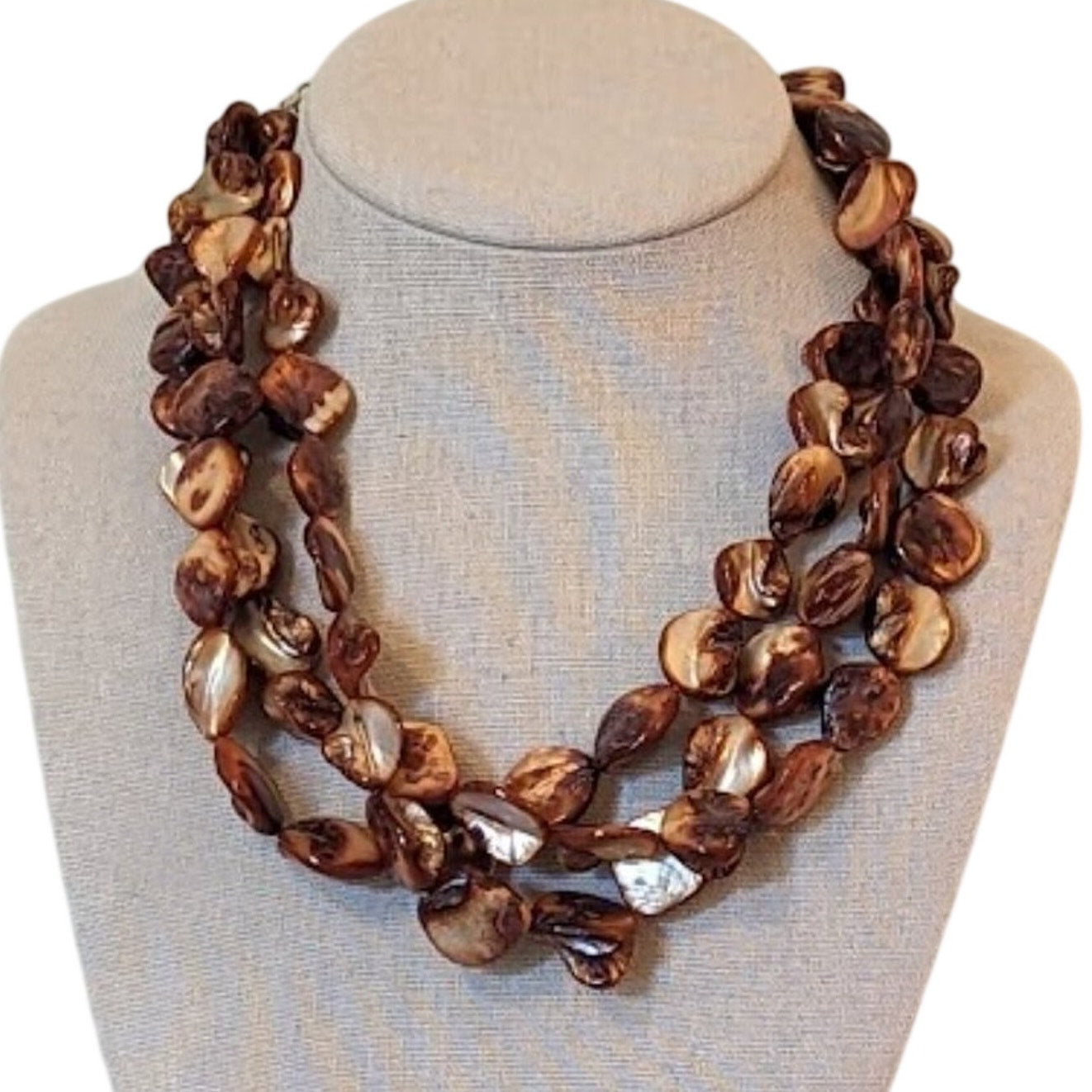 Triple Strand Amber Color Mother of Pearl Shell Necklace