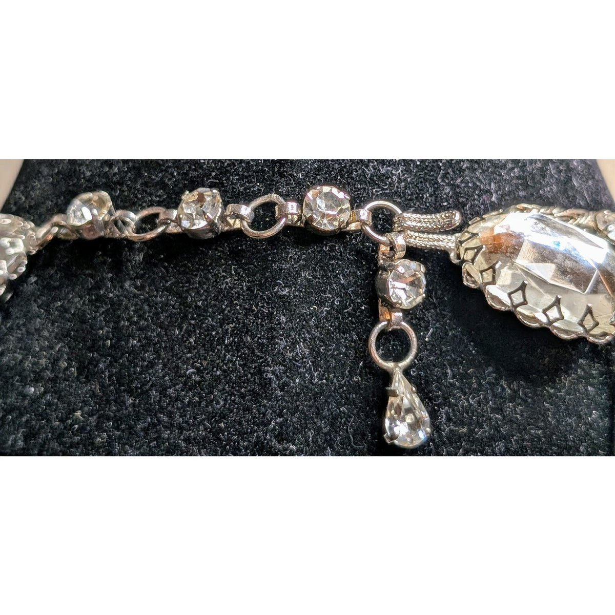 SCHREINER Rare New York Glass Cabochon & Silver Braided Chain Vintage Necklace