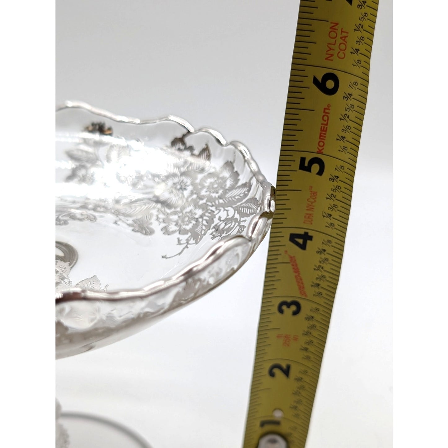 Vintage Clear Glass Compote W/ Silver Overlay Floral Design