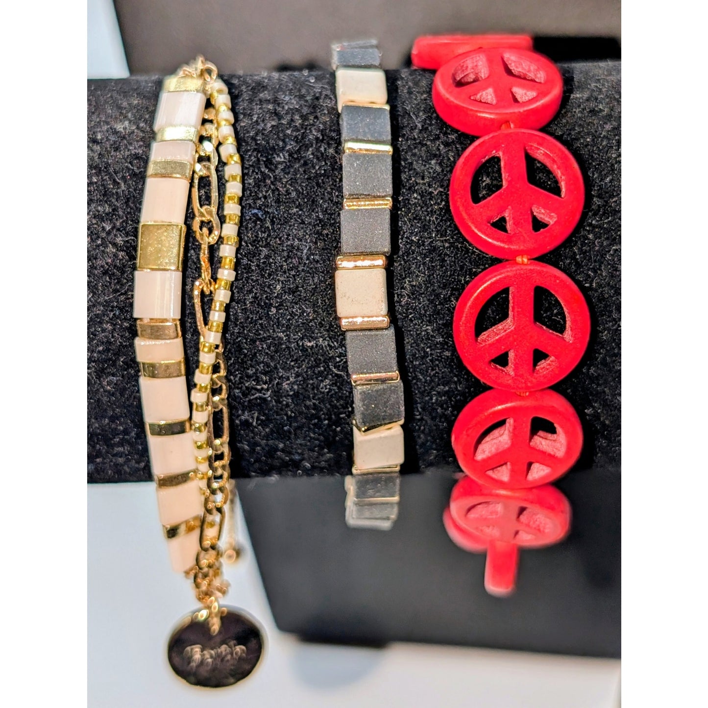 Mixed Jewelry of Red Black Gold Theme Five Piece Lot