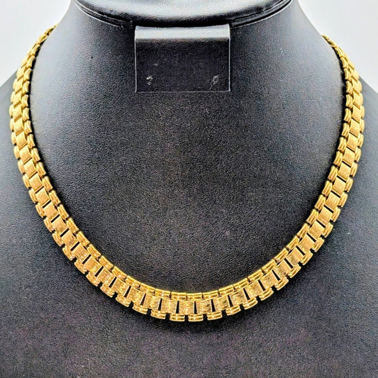 Vintage Gold Tone 7/16" Wide Textured Presidential Link Chain 18" Necklace