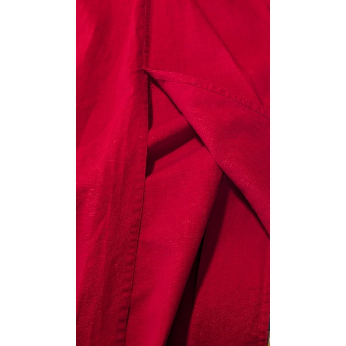Red Linen Blend Tie Back Button Front V-Neck Short Sleeve A-Line Dress Sz XL