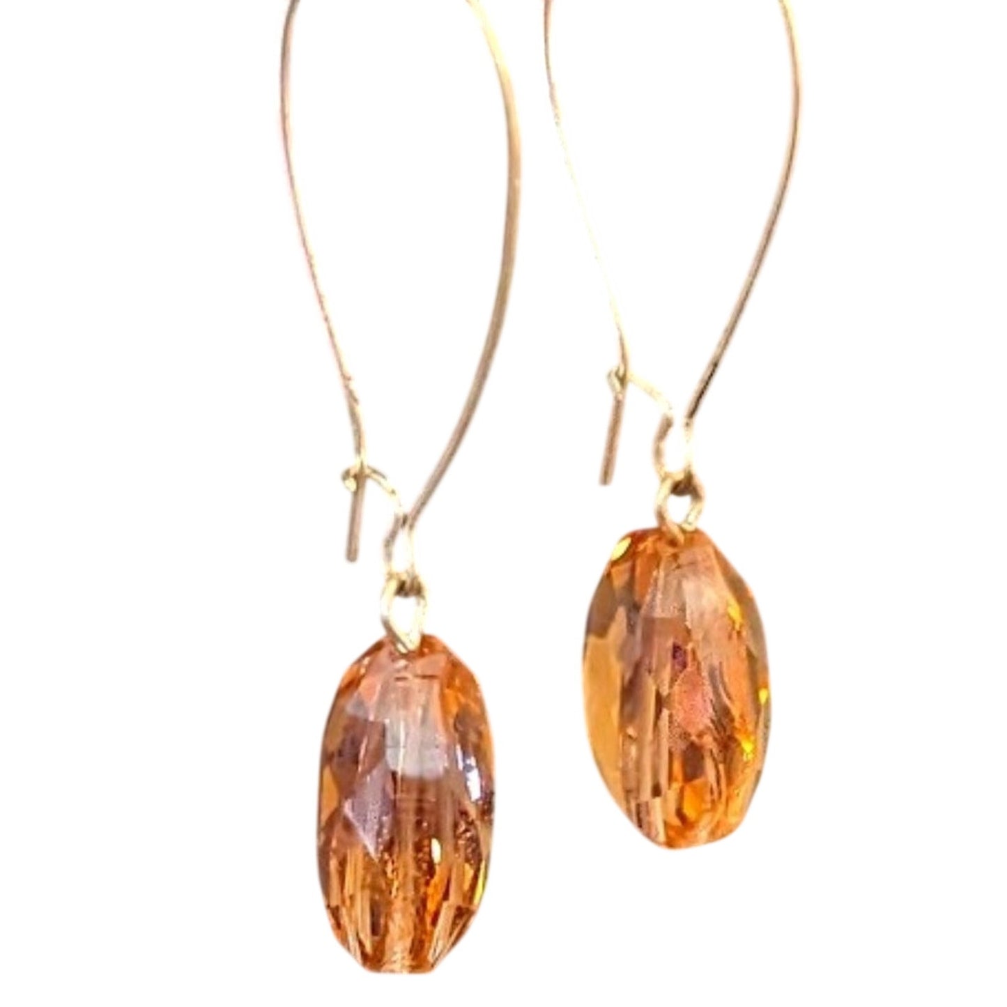 Large Peach Crystal Dangle Earrings with Long Kidney Ear Wire