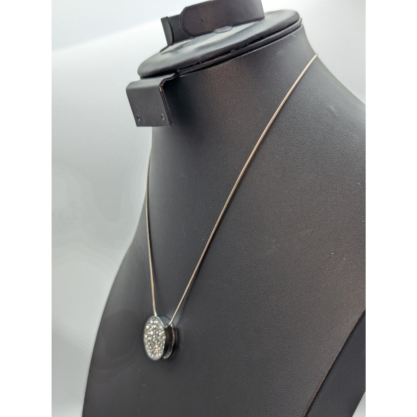 925 Sterling Silver Chain W/ Silver Tone CZ Encrusted Pendant 18" Necklace