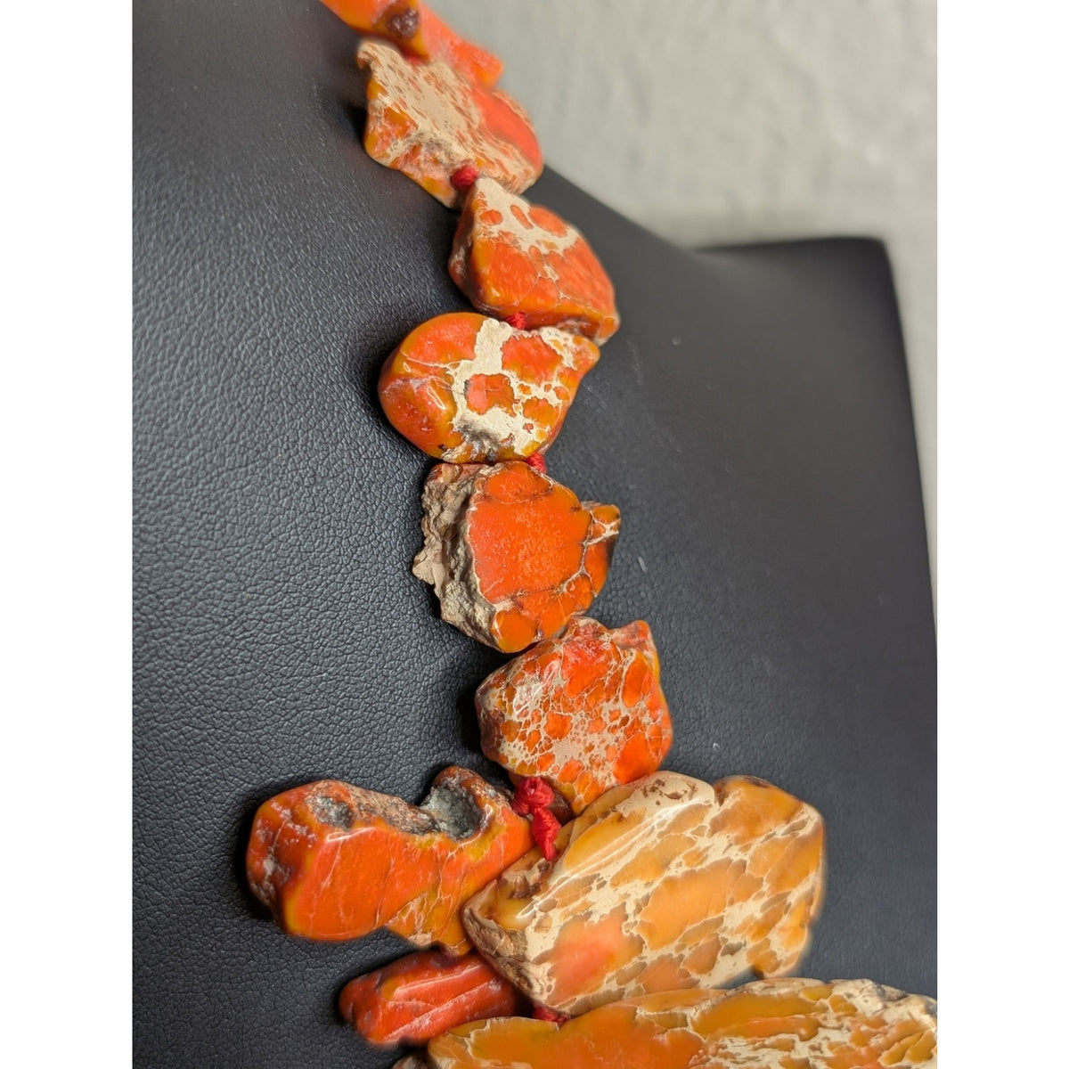 Marked LUC 925 Sterling Silver Faux Orange Stone Statement Necklace 20.75"