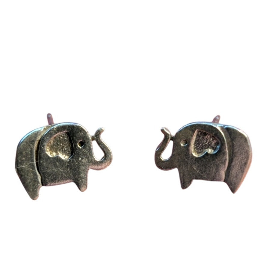 Marked 925 Sterling Silver Heart Ear Elephant Stud Earrings