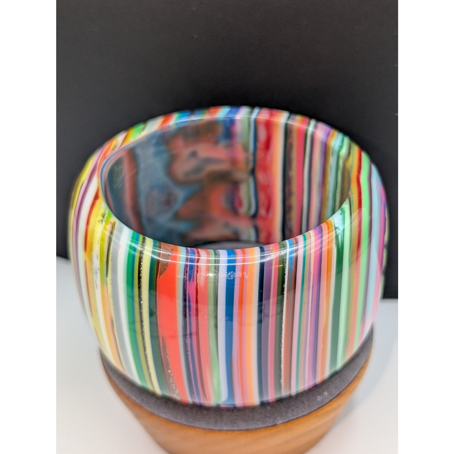 Carlos Sobral, Brazil, RARE! Signed Wide Rainbow Stripe Resin Bangle Bracelet