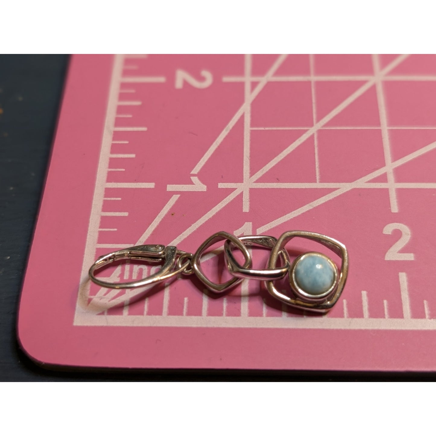 Vintage 925 Sterling Silver Loopy Dangle Lever Back Larimar Stone Earrings