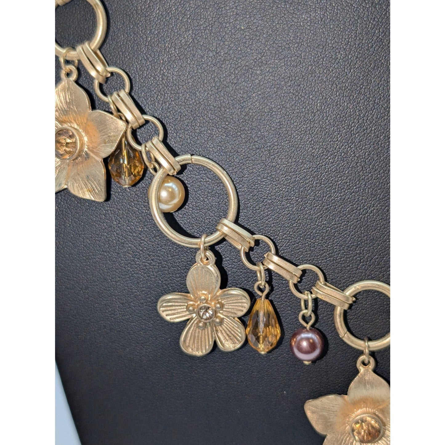 Lot of Two Gold Tone Dangling Flowers & A Giving Key Necklaces