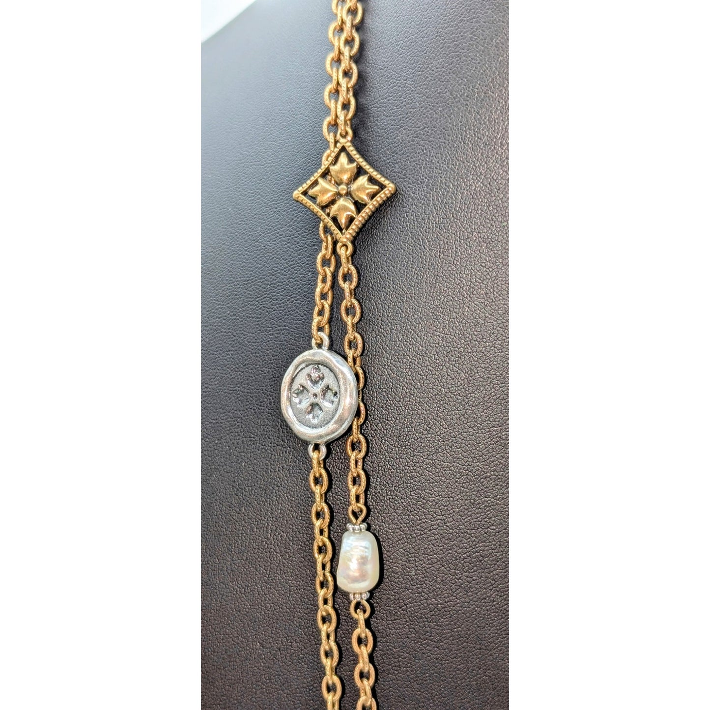 Patricia Nash Two Strand Antique Gold/Bronze Chain Two Tone Beaded Necklace