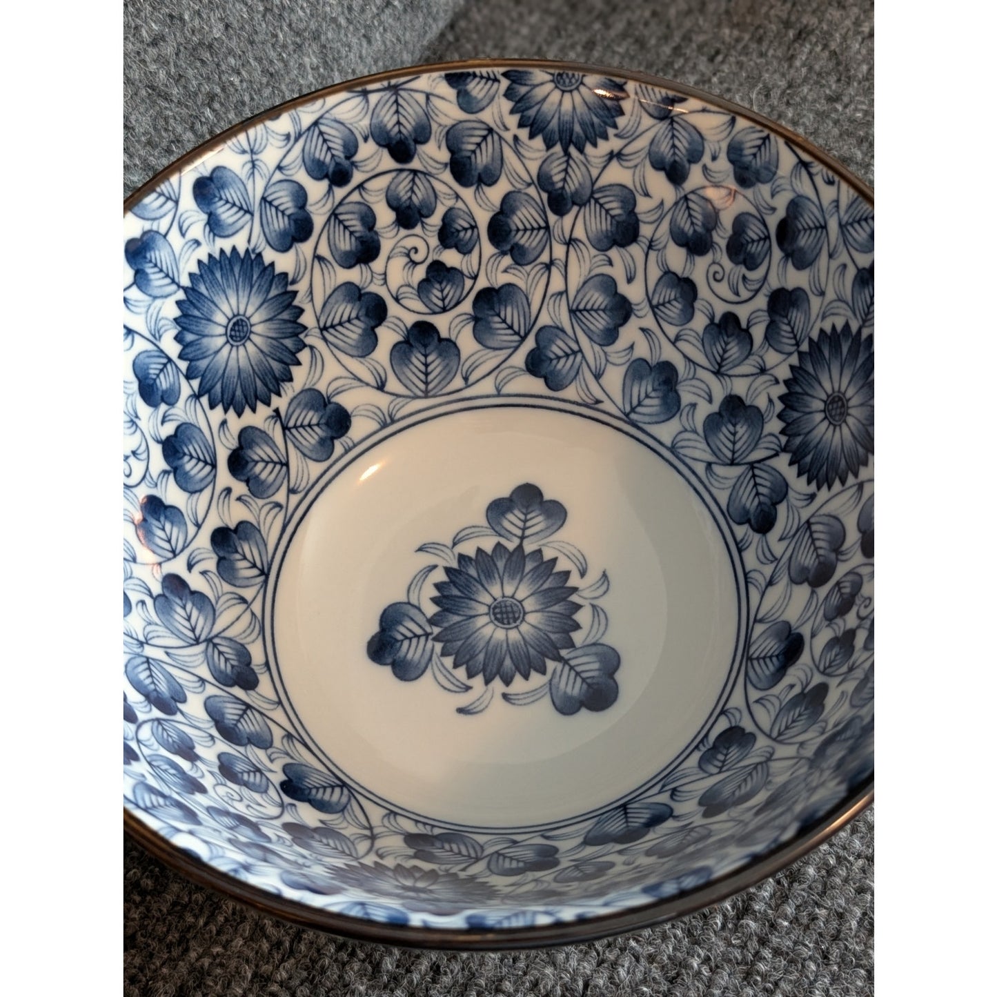 Japanese Blue Floral Bone China Ramen Noodle Soup Rice Bowl