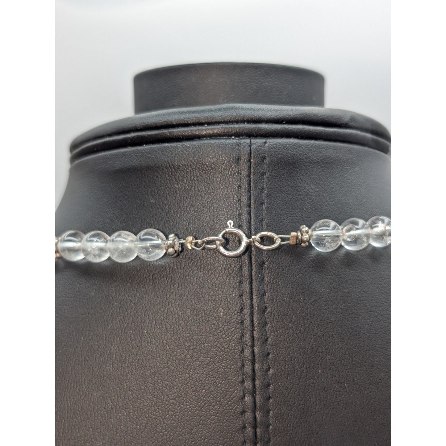 Vintage 925 Sterling Silver Quartz Bead Shell Flower Pendant 17.5" Necklace