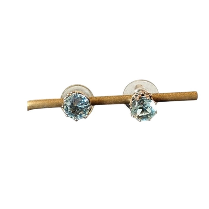 Blue Crystal Fancy Floral Basket Silver Tone Stud Earrings