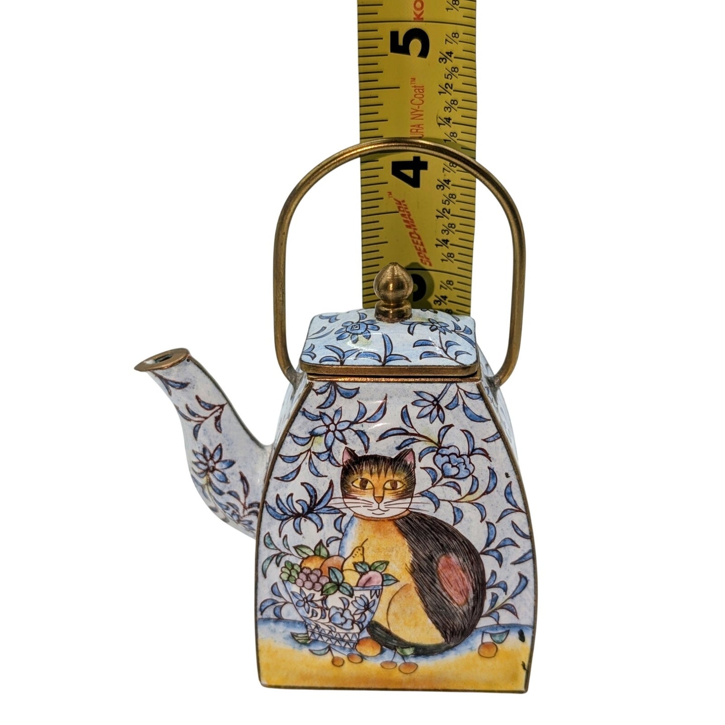 Vintage Empress Arts 1999 Enamel Cat Brass Collectible Mini Teapot