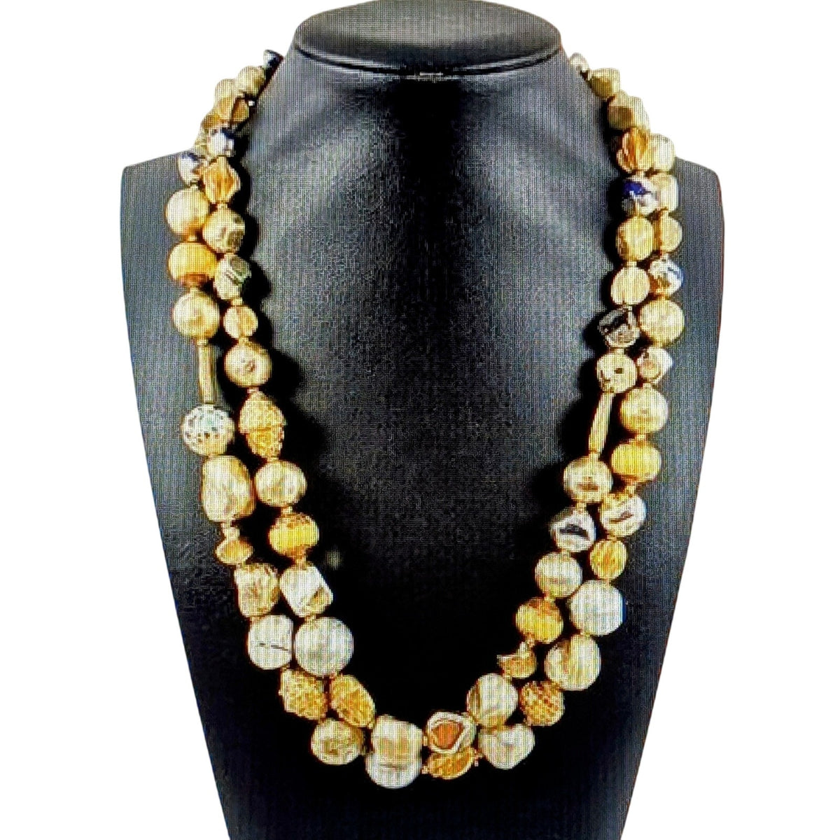 VTG Signed Hattie Carnegie Two Strand Goldtone & Silver Tone Beaded 19" Necklace