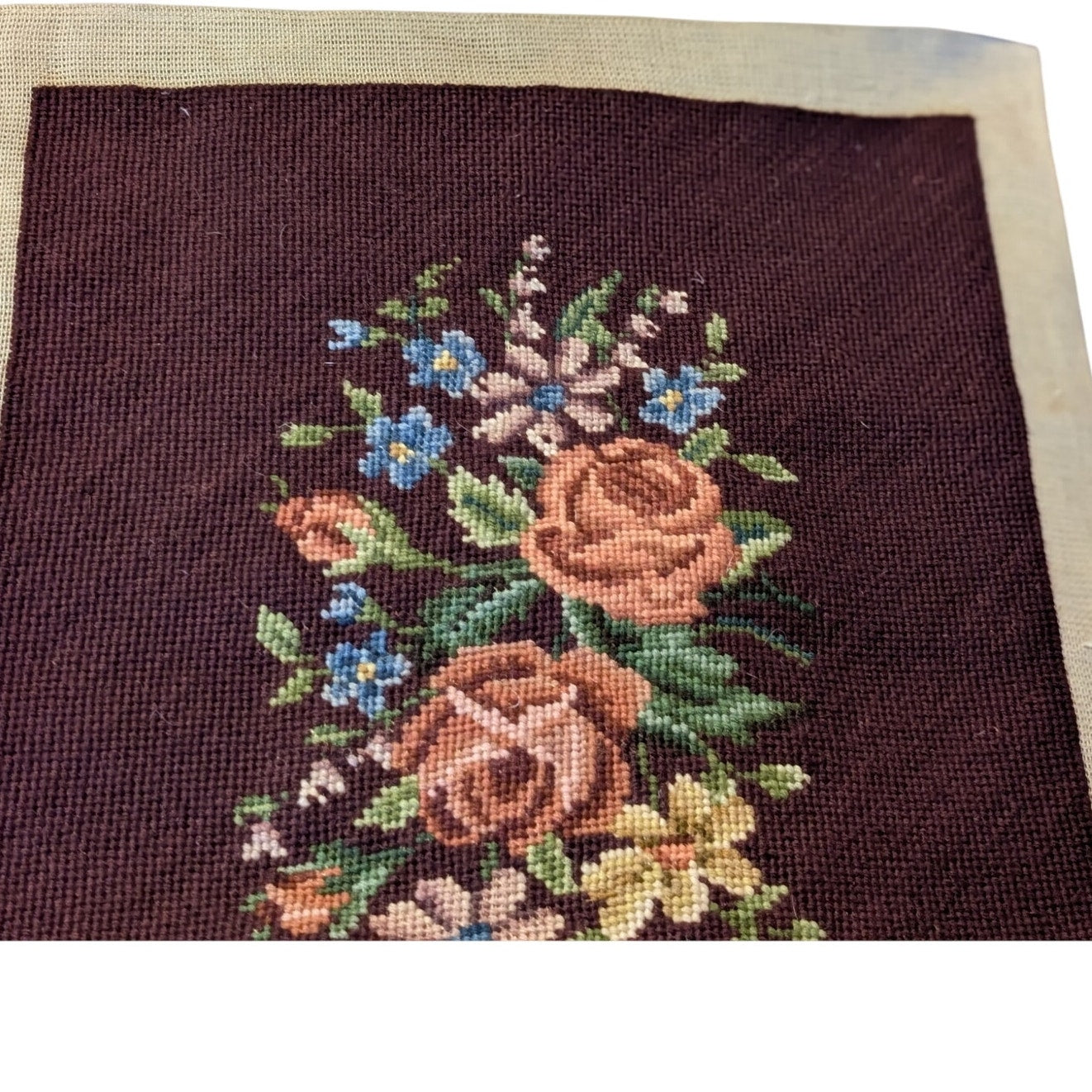 Vintage Burgundy Floral Arrangement Completed Needlepoint Design