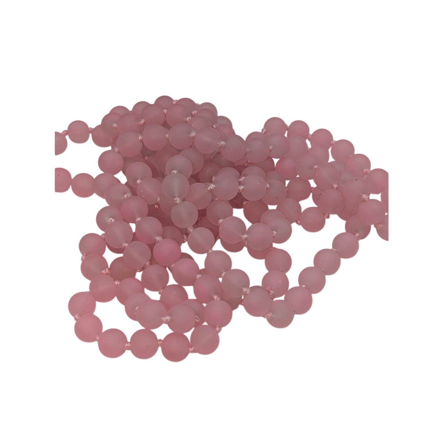 Coated Frosted Pink Czech Glass Bead Knotted 60" Strand Necklace