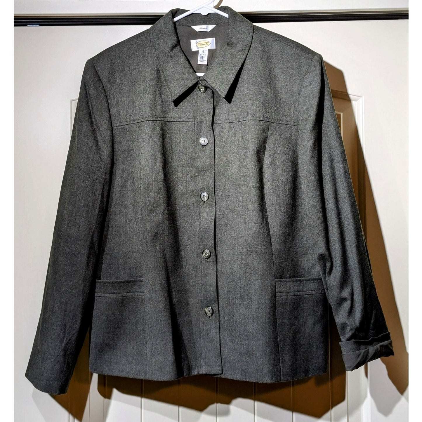 Vintage Talbot's Army Green Button Front Lined Wool Stretch Blazer Womens Sz 16