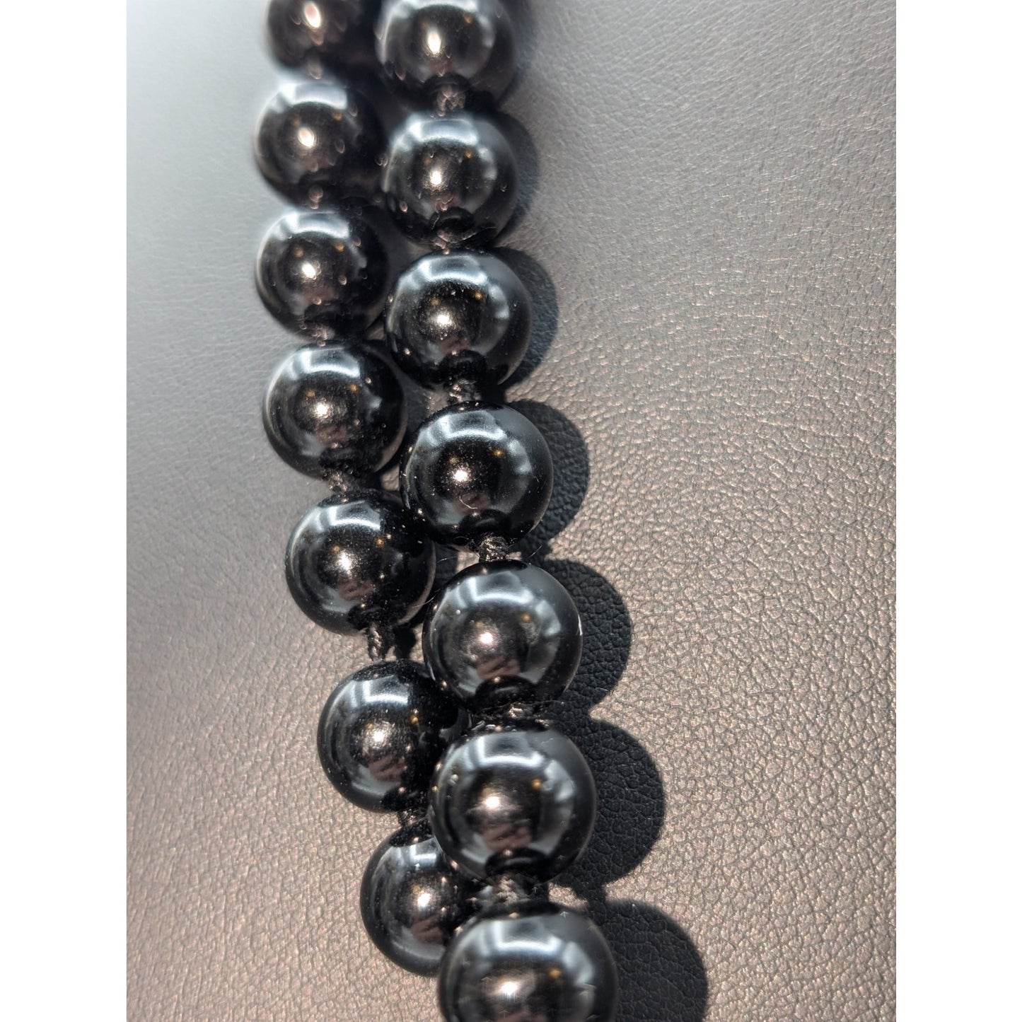 Vintage 52" Approximately 10mm Black Glass Knotted Bead No Clasp Strand Necklace