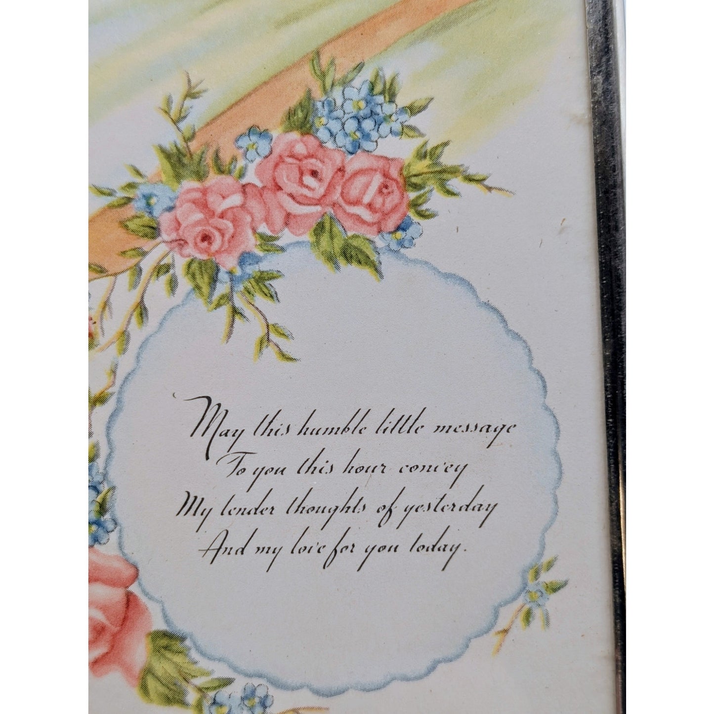 Vintage Poem to Mother 50's Framed My Love Cottage Greeting 7 x 5