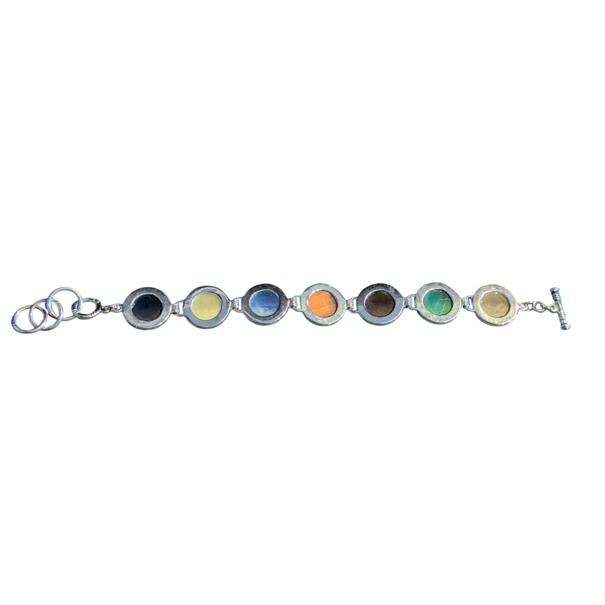 Colorful Bezel Set Cabochon Bead Silver Tone Toggle Bracelet